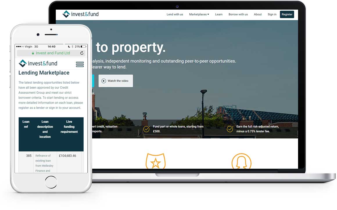 Invest & Fund website on laptop and phone